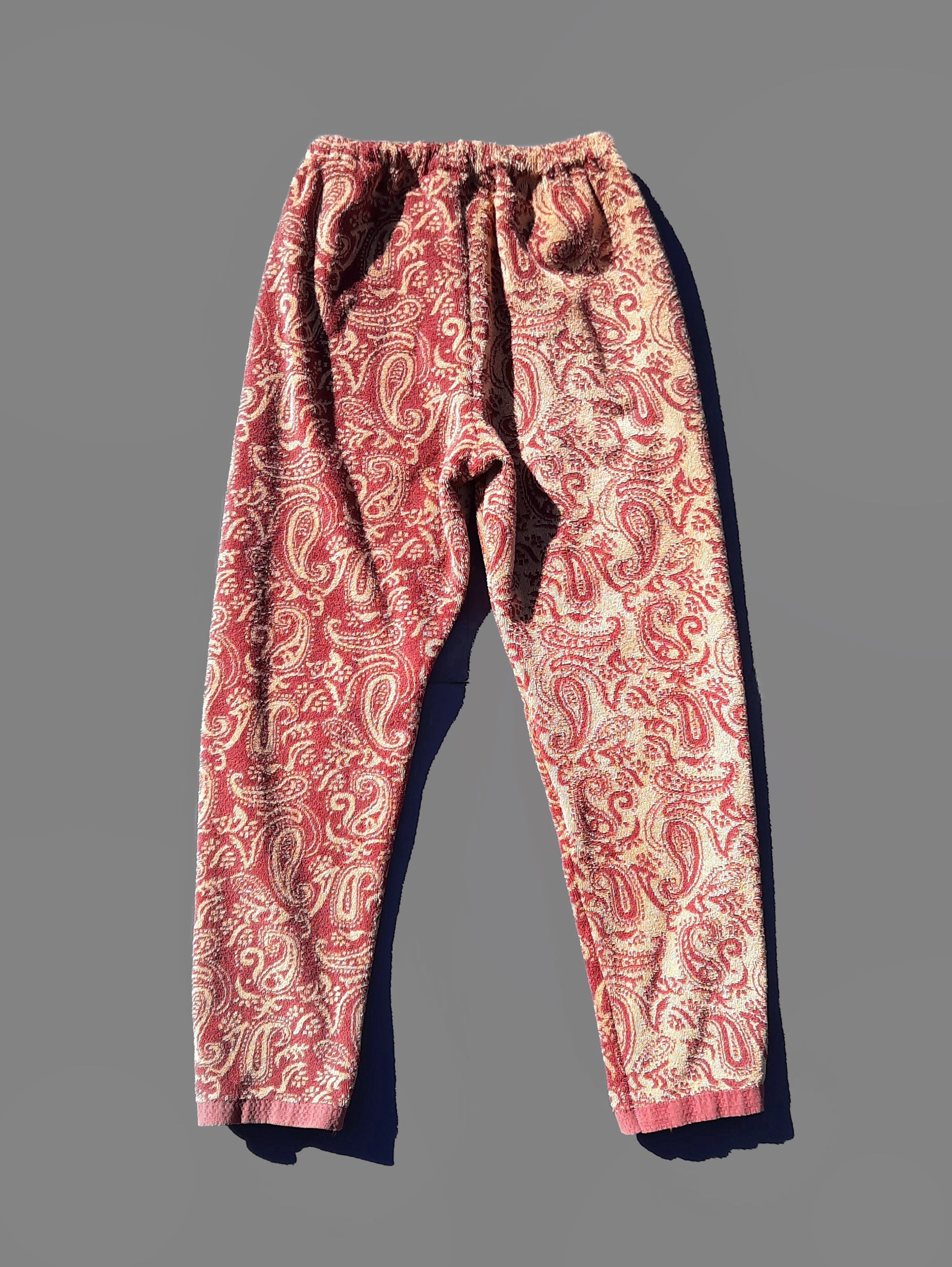Reworked unisex vintage paisley print towel pants