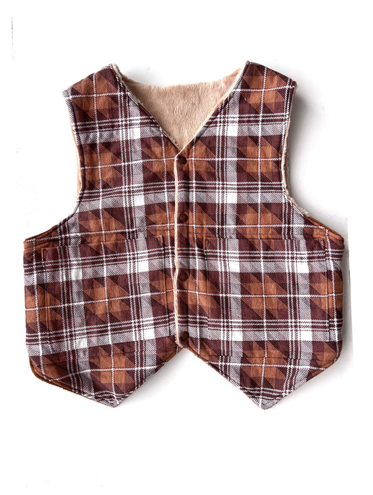 Reworked reversible crop mini plaid flannel teddy quilt puffer western vest with snap buttons size medium