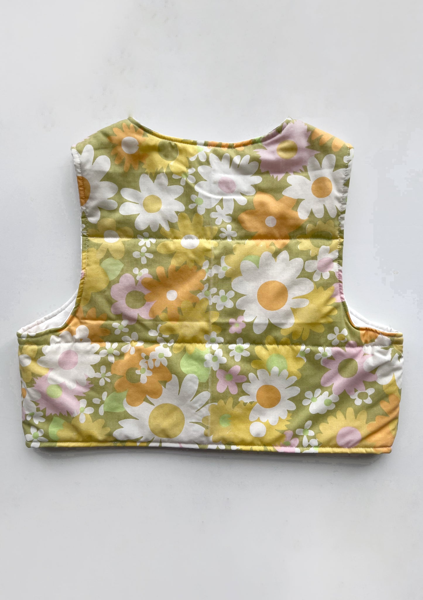 Reworked reversible crop mini floral quilted puffer vest with snap buttons size large